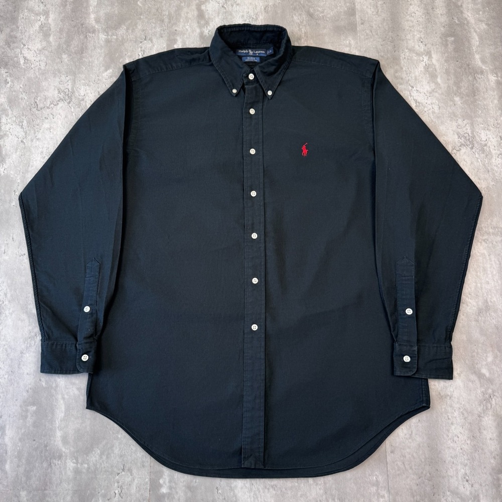 Vintage 90s Polo Ralph Lauren Blake Shirt Men's M Black Cotton Purple Pony LS